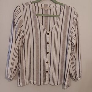LOFT Womens Small Button Down Blouse Top Striped Long‎ Sleeve Casual
